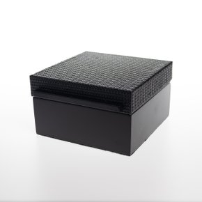 Caixa De Madeira Tresse PP Couro Elisa Atheniense Home Preto 16 x 16 cm