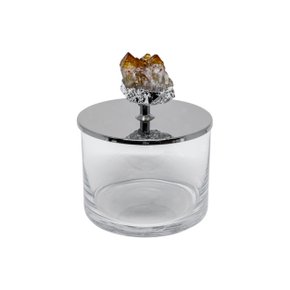 Caixinha Redonda Média em Aço Inox com Pedra Citrino Riva Prataria