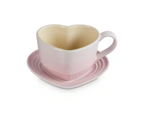 Caneca de Coração com Pires Le Creuset Shell Pink 220ml
