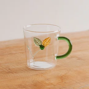 Caneca em Vidro Borossilicato Flower Verde 320 ml