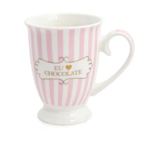 Caneca Eu Amo Chocolate de Ceramica Cromus Rosa