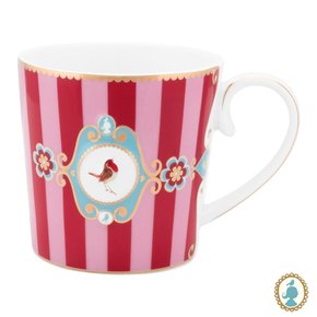 Caneca Grande Medallion Stripes Love Birds Rosa/Vermelho