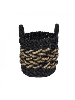 Cesto Com Alças Trança Em Fibra Natural Thay Thay Natural/Preto 40 cm