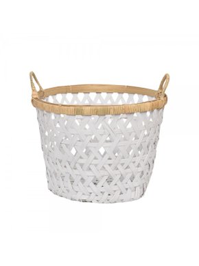 Cesto Peixe em Bambú Thay Thay Branco e Natural 32 x 41 cm