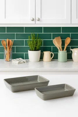 Conjunto 02 Travessas Retangulares Em Cerâmca Verde