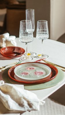 Conjunto 04 Pratos De Refeição Em Vidro Com Borda Norah Amora