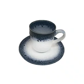 Conjunto 06 Xícaras Com Pires Branco e Azul 100 ml