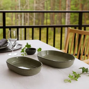 Conjuntos 02 Travessas Ovais Em Cerâmica Verde