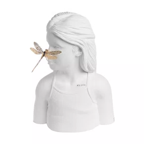 Escultura Busto Menina Libélula Dourada Sui Objetos 30 x 37 cm
