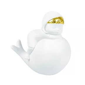 Escultura em Resina Criança Dormindo Lucatti Branco e Dourado
