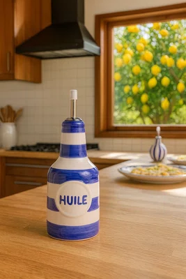 Garrafa para Azeite em Cerâmica Azul