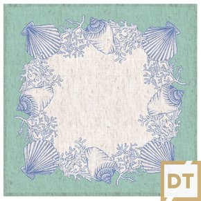 Guardanapo de Mesa Linho Decortextil Off Com Corais Azuis 45cm x 45cm