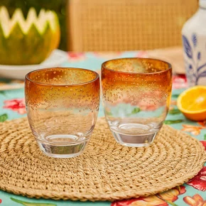 Jogo 02 Copos Acrílico 414 ml Bolhas Degradê Laranja