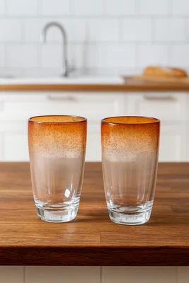 Jogo 02 Copos Acrílico Bolhas Degradê Laranja 470 ml