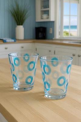 Jogo 02 Copos Acrílico Circulos Azul 500 ml