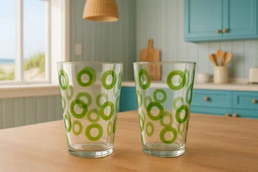 Jogo 02 Copos Acrílico Longo Círculos Verde 710 ml