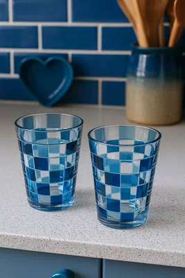 Jogo 02 Copos Baixo Acrílico Xadrez 470 ml