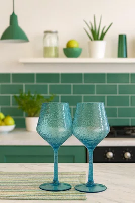 Jogo 02 Taças Acrílico com Bolhas Azul