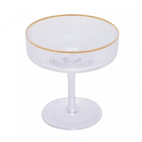 Jogo 02 Taças de Vidro Coupe C/ Borda Dourada Lines 200ml