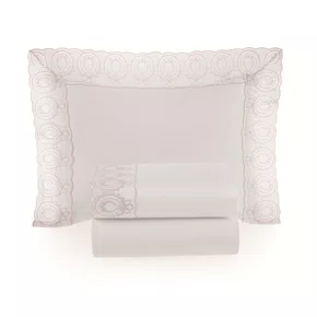 Jogo 03 Peças Berço Bambini Olivia 300 Fios Trussardi Branco e Soft Nude 110cm x 160cm