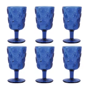 Jogo 06 Peças Taça De Vidro Com Bolhas Azul