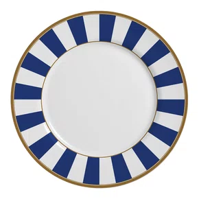 Jogo 06 Pratos Rasos Stripe Azul Alleanza Cerâmica 29 cm
