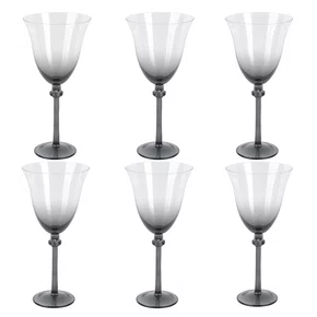 Jogo 6 Taças De Vinho em Vidro Transparente e Cinza 300 ml