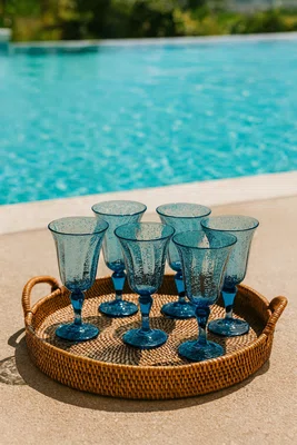 Jogo 06 Taças Em Acrílico Detalhes Bolhas Azul 310 ml