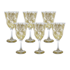 Jogo 06 Taças Lirio Navy Artes Salles Dourado