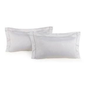 Jogo 2 Fronhas Girelli Bambu 300 Fios Trussardi Branco/Platino 50 x 90 cm