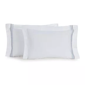 Jogo 2 Fronhas Menfi 200 Fios Trussardi Branco e Azul 50cm x 70cm