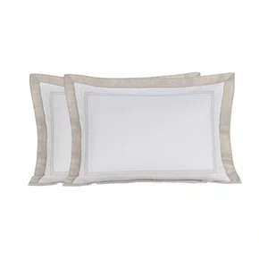 Jogo 2 Fronhas Mondello 600 Fios Trussardi Branco e Moonbean 50cm x 70cm