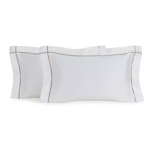 Jogo 2 Super Fronhas Girelli Bambu 300 Fios Trussardi Branco e Nocciola 50cm x 90cm