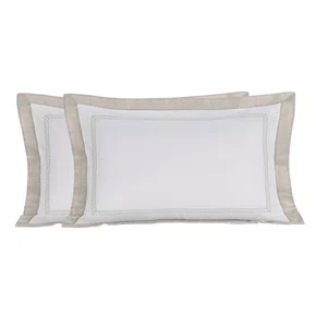 Jogo 2 Super Fronhas Mondello 600 Fios Trussardi Branco e Moonbean 50cm x 90cm