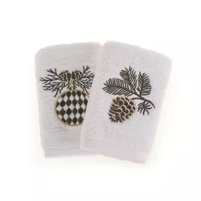 Jogo 02 Toalha de Lavabo Natal Festive Trussardi Branco 30cm x 50cm