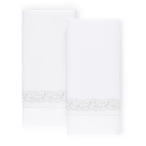 Jogo 2 Toalhas Lavabo Bordadas Festons Linho Yves Delorme Paris 40 x 60 cm