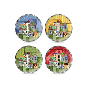 Jogo 4 Pratos Sobremesa Paese Mio Egan Italy Coloridos 19 cm