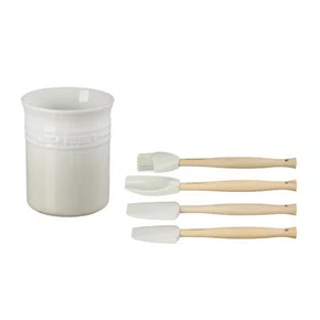 Jogo 5 Peças Espátulas e Porta Utensílio Le Creuset Meringue - LCL