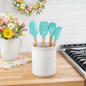 Jogo 5 Peças Espátulas e Porta Utensílios Le Creuset Branco e Cool Mint
