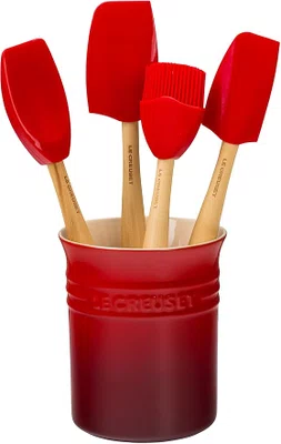 Jogo 5 Peças Espatulas e Porta Utensílios Le Creuset Vermelho
