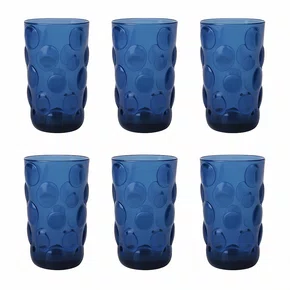 Jogo 6 Copos Altos em Vidro Bolhas Azul 350 ml