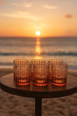 Jogo 6 Copos Baixos em Acrílico Bambu Laranja 415 ml