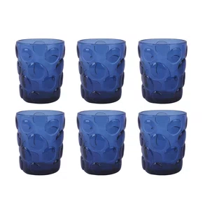 Jogo 6 Copos Baixos em Vidro Bolhas Azul