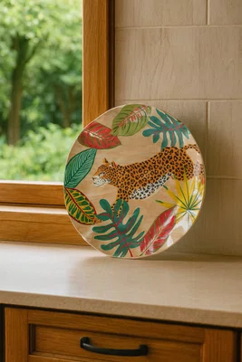 Jogo 6 Pratos Rasos em Melamina Ondulado Onça 23 cm