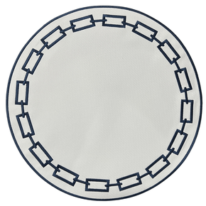 Jogo Americano 06 Peças Poli Corrente Flor de Lis Branco/Marinho