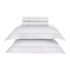 Jogo Cama Casal Girelli Bambu 300 Fios Trussardi Branco e Platino 220cm x 280cm