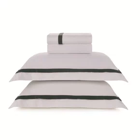 Jogo Cama Casal Vercelli 300 Fios Trussardi Branco e Fogli 220cm x 280cm