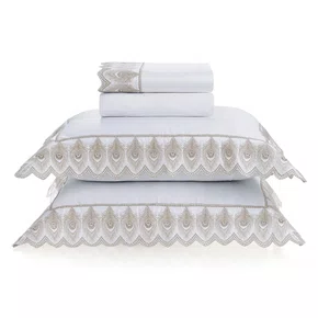 Jogo Cama King Piume 600 Fios Trussardi Branco/Legno 2,80cm x 2,80cm
