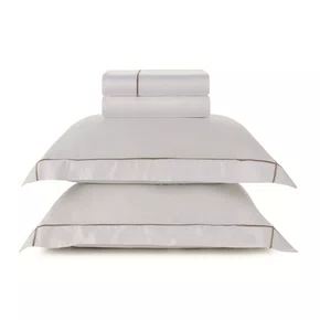 Jogo Cama Queen Girelli Bambu 300 Fios Trussardi Branco e Nocciola 240cm x 280cm