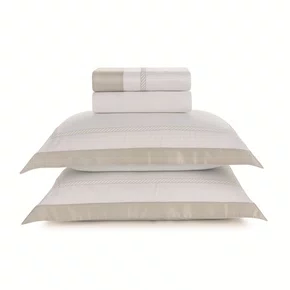 Jogo Cama Queen Mondello 600 Fios Trussardi Branco e Moonbean 240cm x 280cm